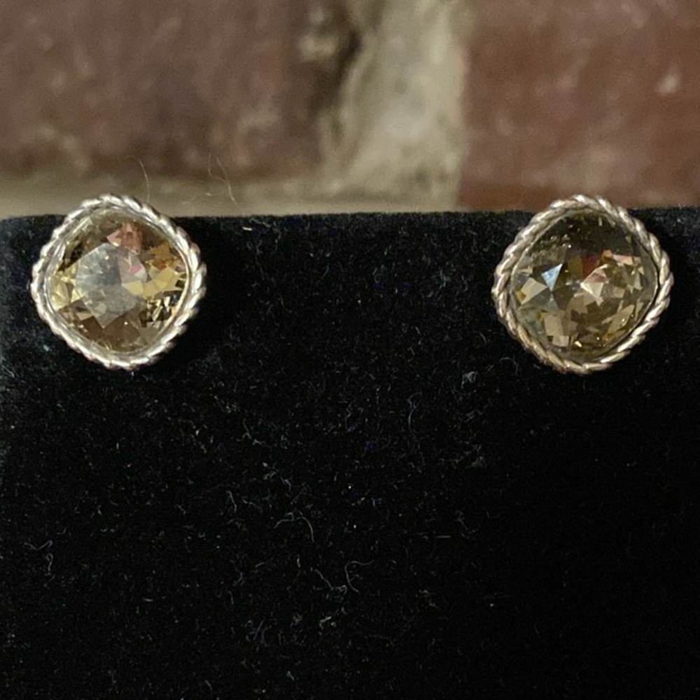 Brighton vintage Sparkleville Silver and yellow smoke topaz square post earrings